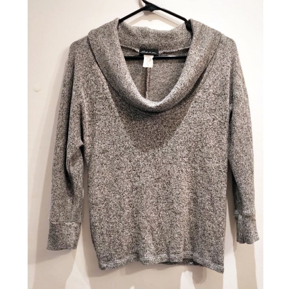 Vintage Y2K Sweater Knit Cowl Neck 3/4 sleeve Dolman Sleeve Salt+Pepper Gray